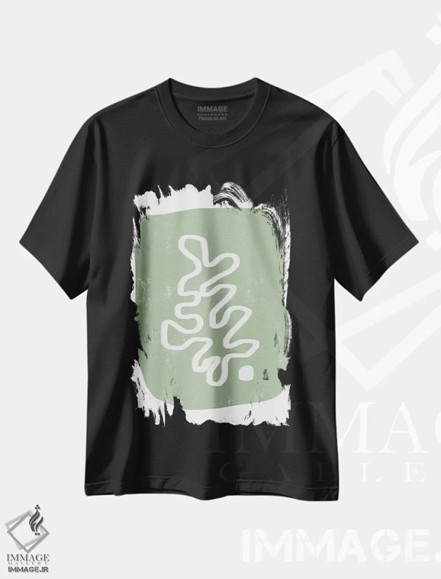 تیشرت مشکی طرح دار – تیشرت طبیعت ,برگ گیاه منحنی مریم گلی اثر مامبو آرت استودیو فروشگاه ایماژ