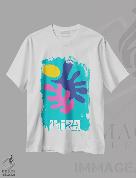 تیشرت سفید طرح دار – تیشرت سفر ,ایبیزا اثر مامبو آرت استودیو فروشگاه ایماژ
