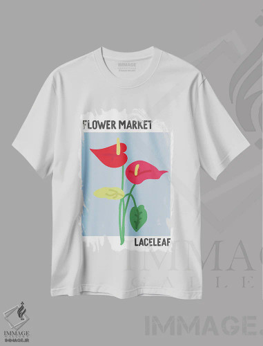 تیشرت سفید طرح دار – تیشرت گیاهی ,پوستر بازار گل آنتوریوم اثر مامبو آرت استودیو فروشگاه ایماژ