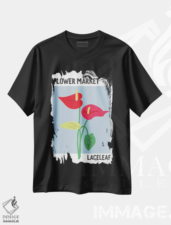 تیشرت مشکی طرح دار – تیشرت گیاهی ,پوستر بازار گل آنتوریوم اثر مامبو آرت استودیو immage.ir