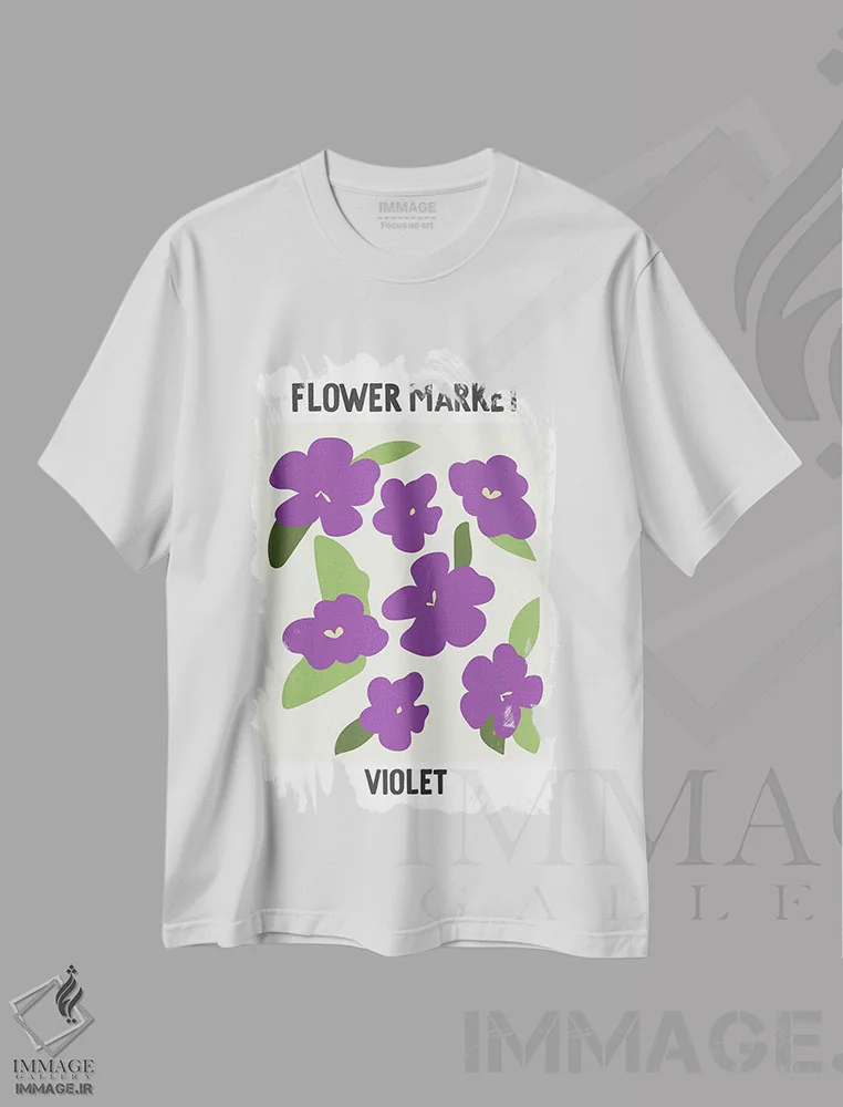 تیشرت سفید طرح دار – تیشرت گلی ,پوستر بازار گل بنفشه اثر مامبو آرت استودیو immage.ir