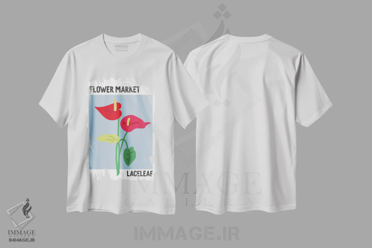 تیشرت سفید طرح دار – تیشرت گیاهی ,پوستر بازار گل آنتوریوم اثر مامبو آرت استودیو فروشگاه ایماژ