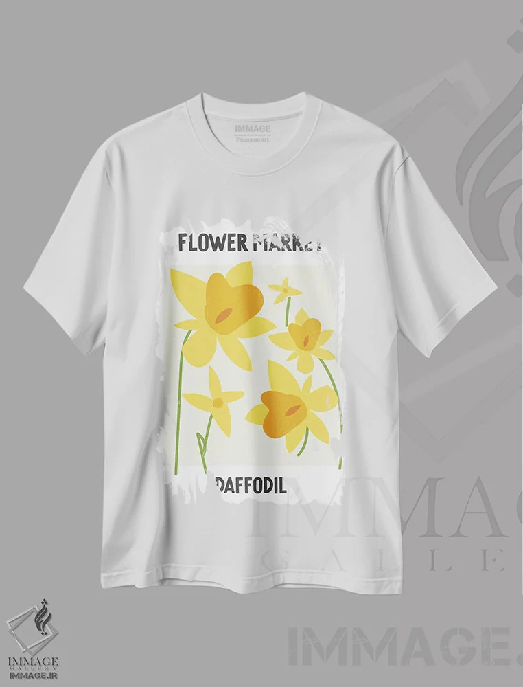 تیشرت سفید طرح دار – تیشرت طبیعت ,پوستر بازار گل نرگس اثر مامبو آرت استودیو immage.ir