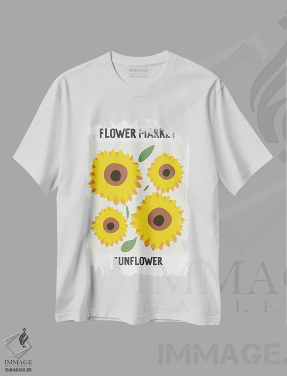 تیشرت سفید طرح دار – تیشرت تابستان ,پوستر بازار گل آفتابگردان اثر مامبو آرت استودیو immage.ir
