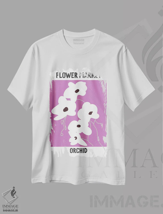 تیشرت سفید طرح دار – تیشرت ارکیده ,پوستر بازار گل ارکیده اثر مامبو آرت استودیو immage.ir