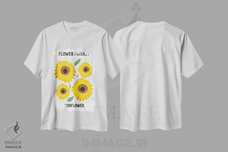 تیشرت سفید طرح دار – تیشرت تابستان ,پوستر بازار گل آفتابگردان اثر مامبو آرت استودیو immage.ir