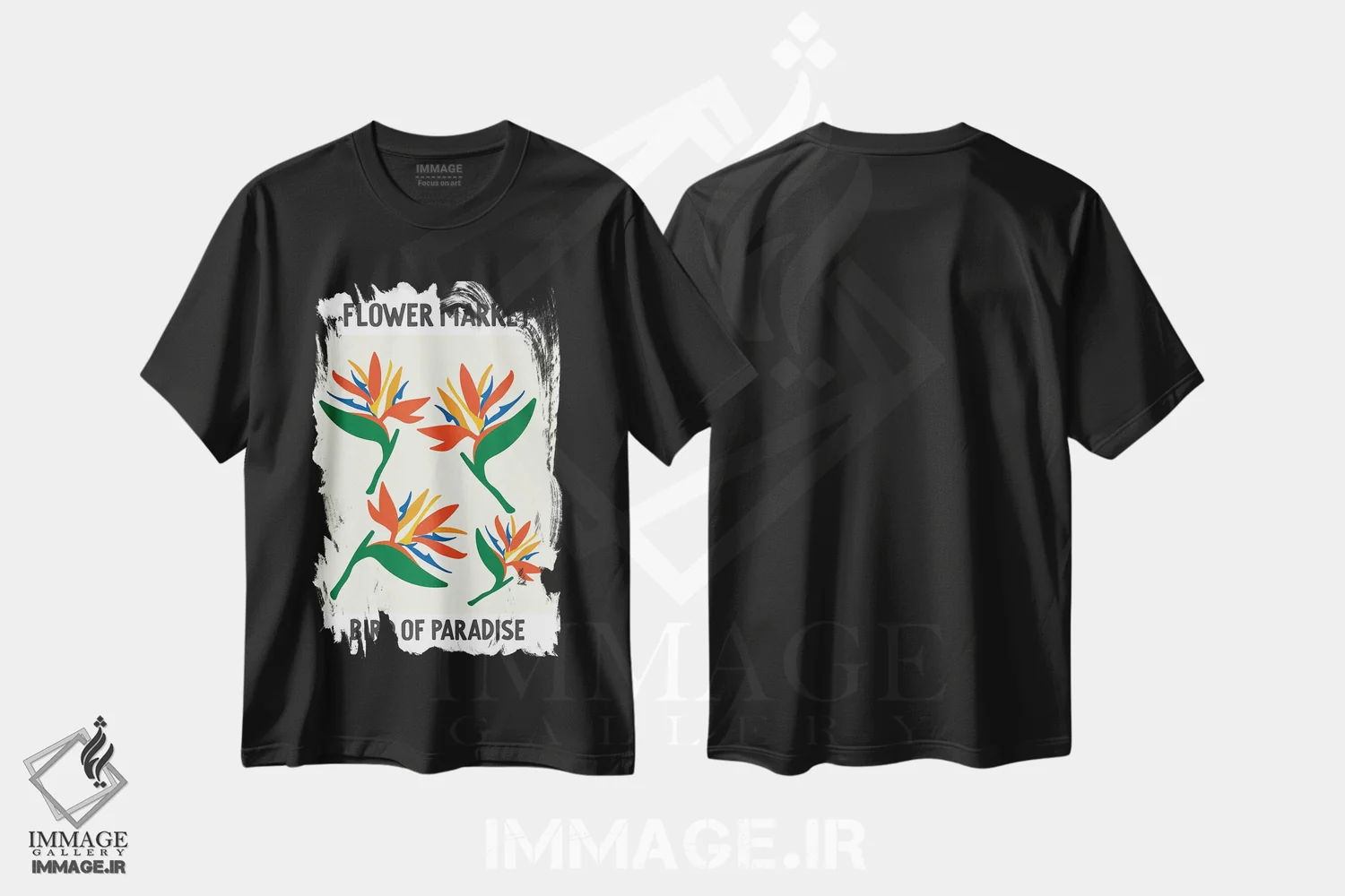 تیشرت مشکی طرح دار – تیشرت استوایی ,پوستر بازار گل پرنده بهشتی اثر مامبو آرت استودیو immage.ir