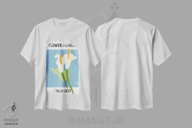 تیشرت سفید طرح دار – تیشرت هنری گیاهان ,پوستر بازار گل کالالیلی اثر مامبو آرت استودیو فروشگاه ایماژ