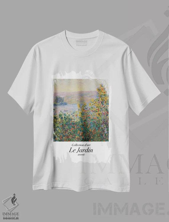 تیشرت سفید طرح دار – تیشرت هنری ,باغ کلاسیک اثر مامبو آرت استودیو فروشگاه ایماژ