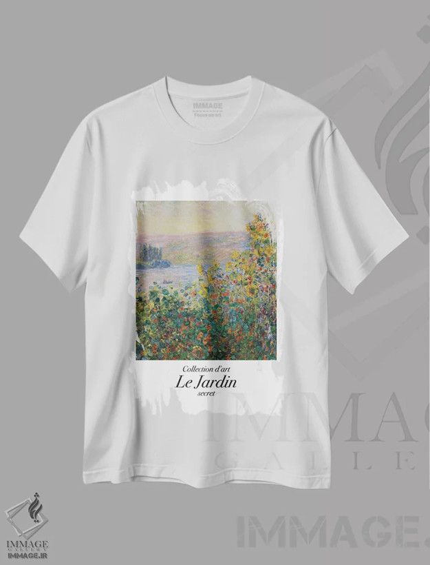 تیشرت سفید طرح دار – تیشرت هنری ,باغ کلاسیک اثر مامبو آرت استودیو فروشگاه ایماژ