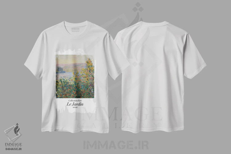 تیشرت سفید طرح دار – تیشرت هنری ,باغ کلاسیک اثر مامبو آرت استودیو فروشگاه ایماژ
