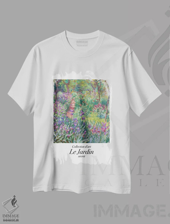 تیشرت سفید طرح دار – تیشرت هنری ,باغ کلاسیک اثر مامبو آرت استودیو immage.ir