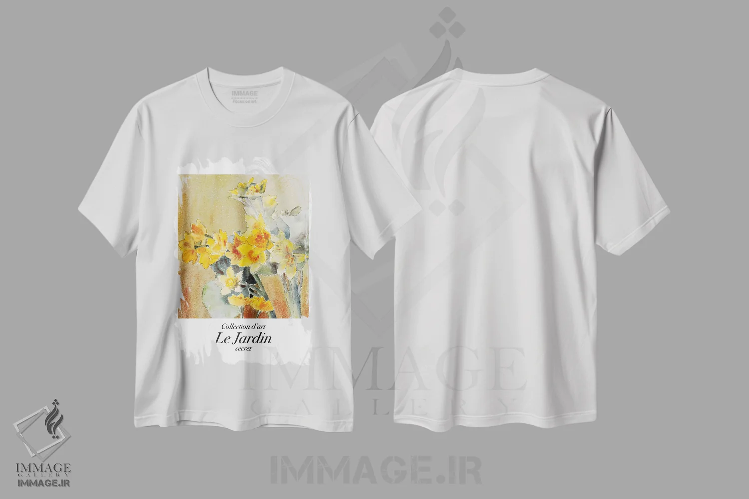تیشرت سفید طرح دار – تیشرت گل نرگس ,هنر کلاسیک باغ؛ نرگس اثر مامبو آرت استودیو فروشگاه ایماژ