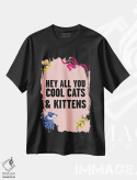 تیشرت مشکی طرح دار – تیشرت پاپ کالچر ,سلام به همه شما گربه ها و بچه گربه های باحال، ببر صورتی اثر مامبو آرت استودیو immage.ir
