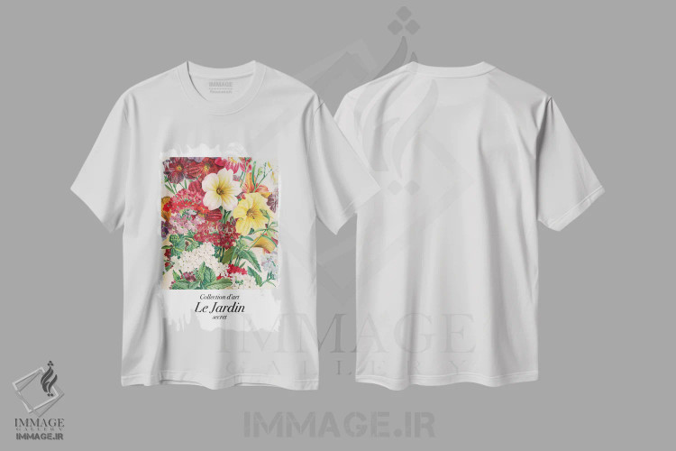 تیشرت سفید طرح دار – تیشرت گلدار ,هنر کلاسیک باغ؛ دسته گل اثر مامبو آرت استودیو immage.ir