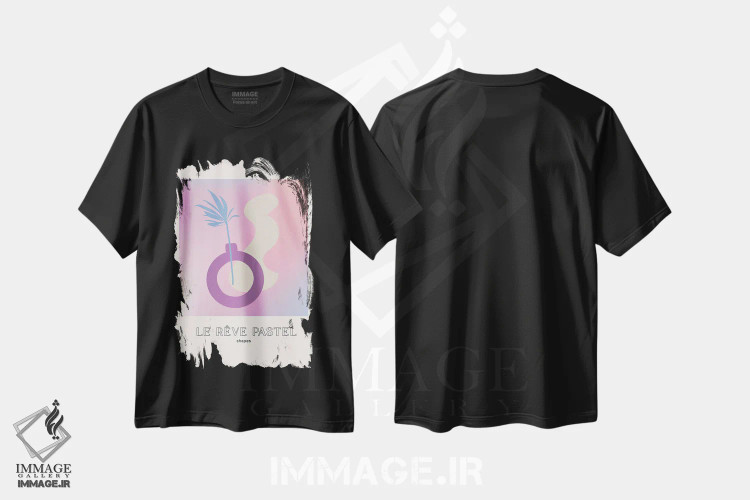 تیشرت مشکی طرح دار – تیشرت مینیمال ,گلدان رؤیای پاستلی، اشکال گیاهی اثر مامبو آرت استودیو فروشگاه ایماژ
