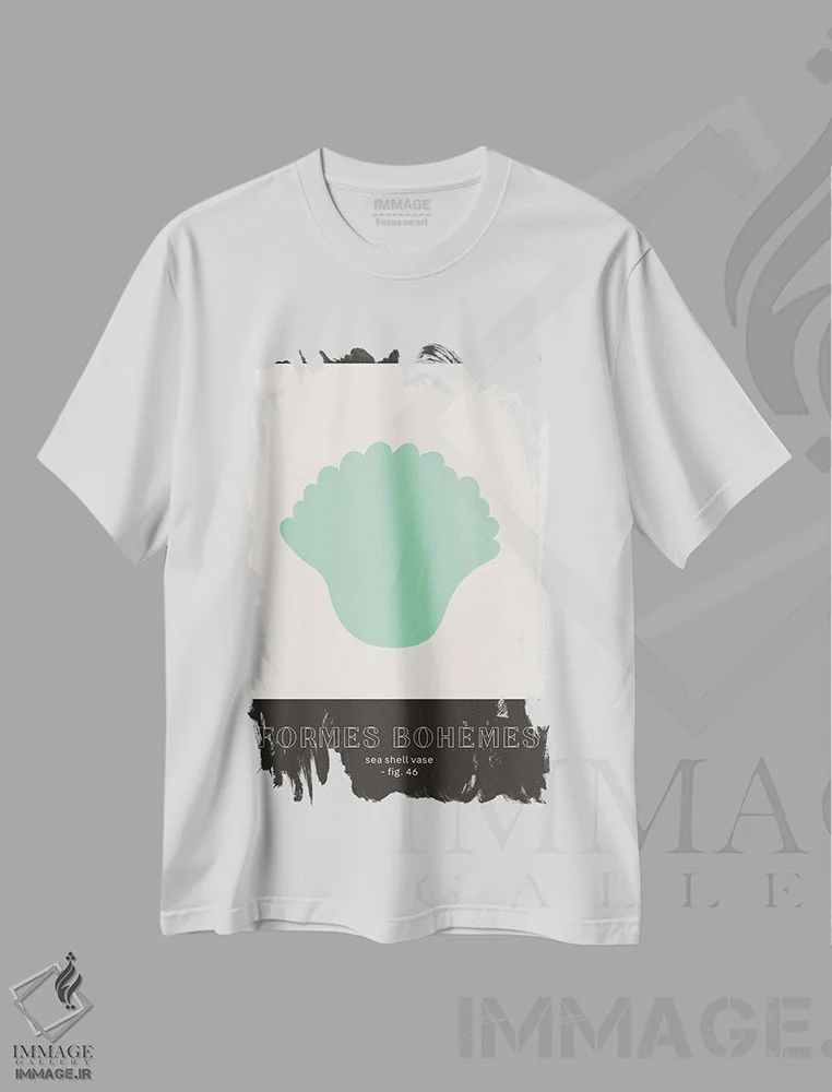 تیشرت سفید طرح دار – تیشرت انتزاعی ,اشکال بوهمی سبز اثر مامبو آرت استودیو فروشگاه ایماژ