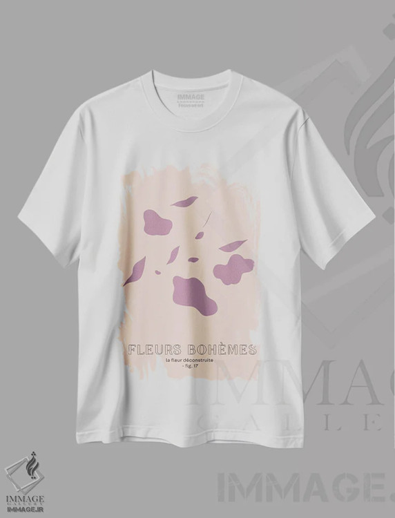 تیشرت سفید طرح دار – تیشرت بوهمی ,گل های بوهمی؛ یاس بنفش اثر مامبو آرت استودیو immage.ir