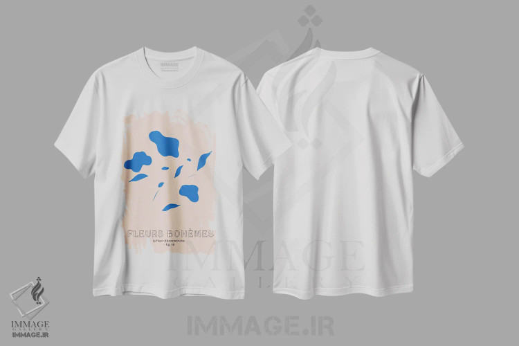 تیشرت سفید طرح دار – تیشرت بوهمی ,گل های بوهمی؛ آبی اثر مامبو آرت استودیو فروشگاه ایماژ