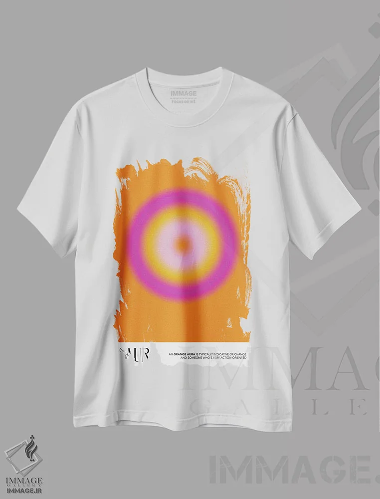 تیشرت سفید طرح دار – تیشرت رنگی ,پوستر هاله نارنجی اثر مامبو آرت استودیو فروشگاه ایماژ