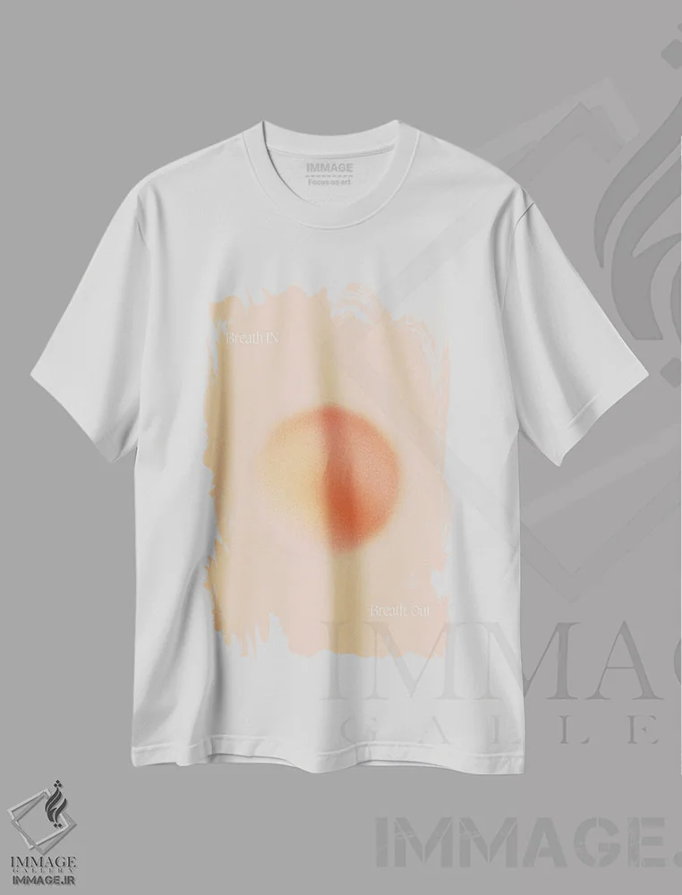 تیشرت سفید طرح دار – تیشرت انگیزشی ,دم و بازدم رنگی اثر مامبو آرت استودیو immage.ir