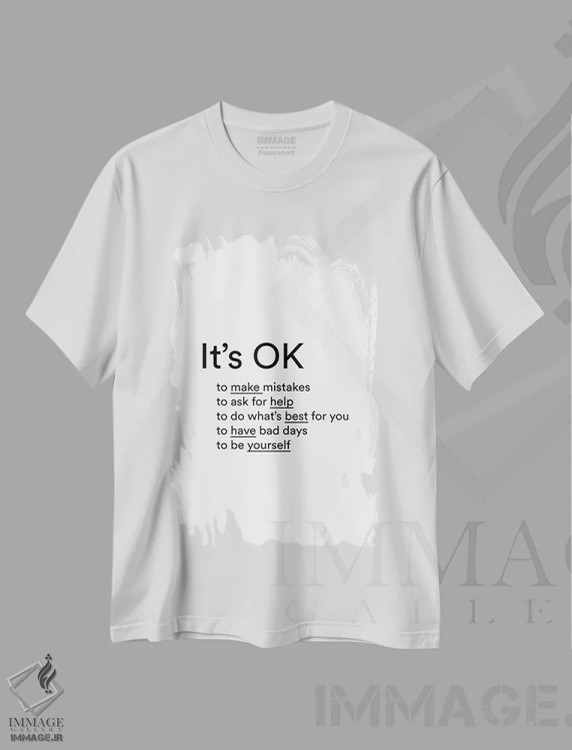 تیشرت سفید طرح دار – تیشرت تایپوگرافی ,نقل قول "اشکالی ندارد" اثر مامبو آرت استودیو فروشگاه ایماژ