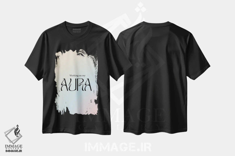 تیشرت مشکی طرح دار – تیشرت معنوی ,درحال کار روی هاله ام با گرادیان اثر مامبو آرت استودیو فروشگاه ایماژ
