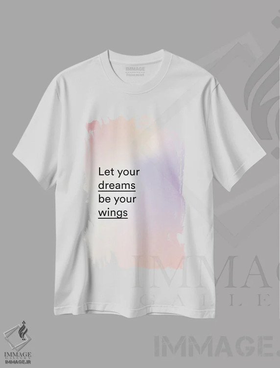 تیشرت سفید طرح دار – تیشرت انگیزشی ,بگذار رویاهایت بال هایت باشند اثر مامبو آرت استودیو immage.ir