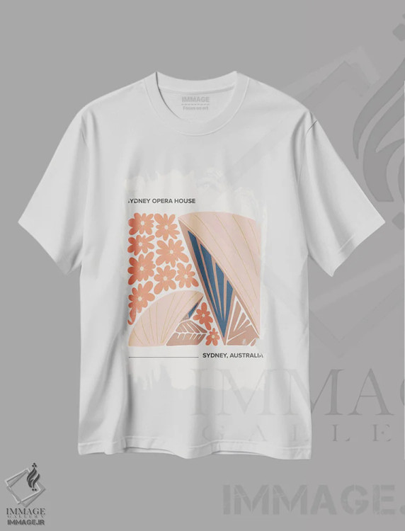 تیشرت سفید طرح دار – تیشرت هنری ,اپرای سیدنی اثر مامبو آرت استودیو فروشگاه ایماژ