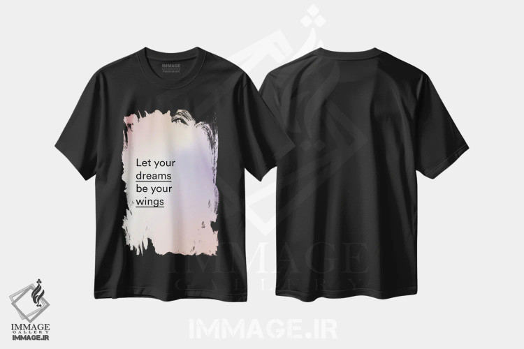 تیشرت مشکی طرح دار – تیشرت انگیزشی ,بگذار رویاهایت بال هایت باشند اثر مامبو آرت استودیو فروشگاه ایماژ
