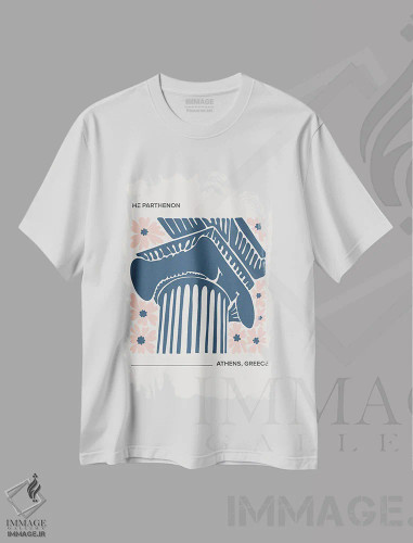 تیشرت سفید طرح دار – تیشرت هنری ,پارتنون اثر مامبو آرت استودیو فروشگاه ایماژ
