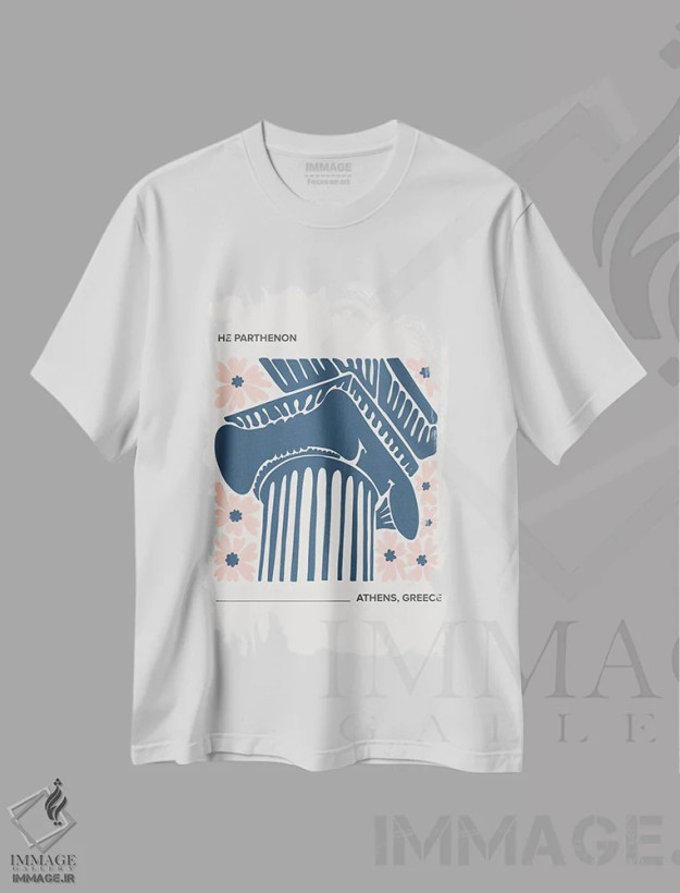 تیشرت سفید طرح دار – تیشرت هنری ,پارتنون اثر مامبو آرت استودیو فروشگاه ایماژ