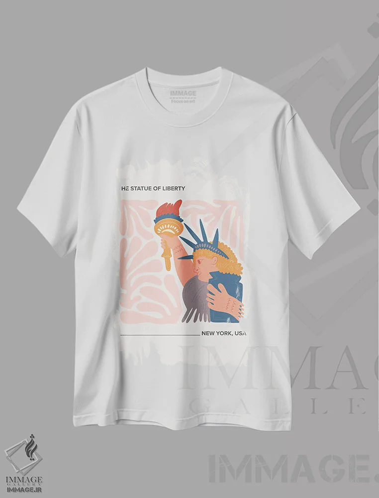 تیشرت سفید طرح دار – تیشرت گرافیکی ,تندیس آزادی اثر مامبو آرت استودیو immage.ir