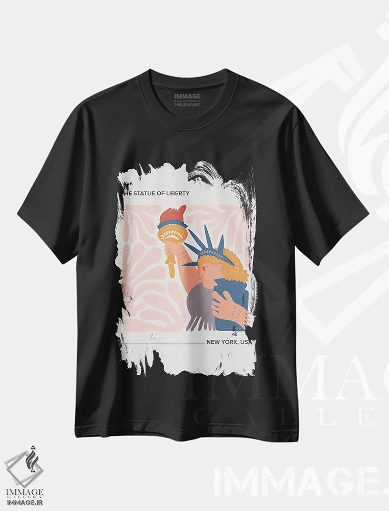 تیشرت مشکی طرح دار – تیشرت گرافیکی ,تندیس آزادی اثر مامبو آرت استودیو فروشگاه ایماژ