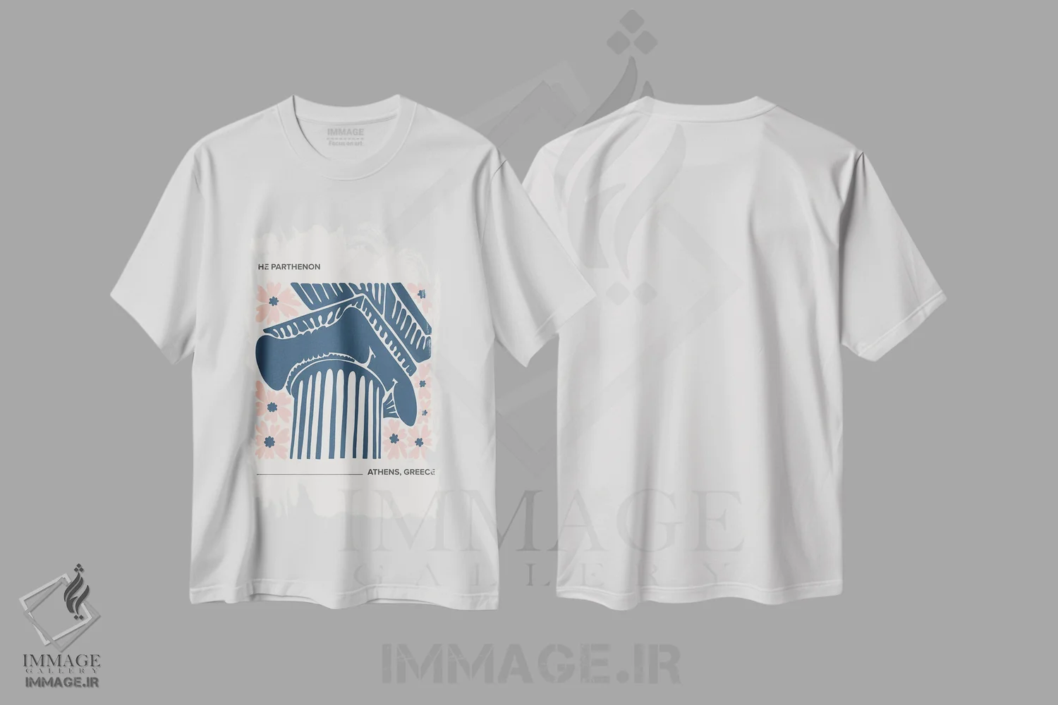 تیشرت سفید طرح دار – تیشرت هنری ,پارتنون اثر مامبو آرت استودیو فروشگاه ایماژ