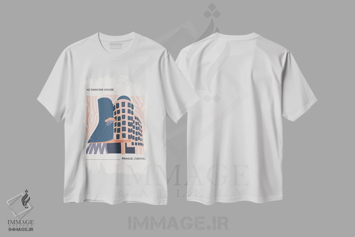 تیشرت سفید طرح دار – تیشرت هنری ,خانه رقصان اثر مامبو آرت استودیو فروشگاه ایماژ