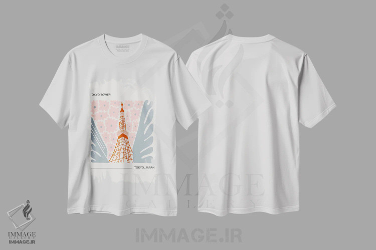 تیشرت سفید طرح دار – تیشرت گرافیکی ,برج توکیو اثر مامبو آرت استودیو فروشگاه ایماژ