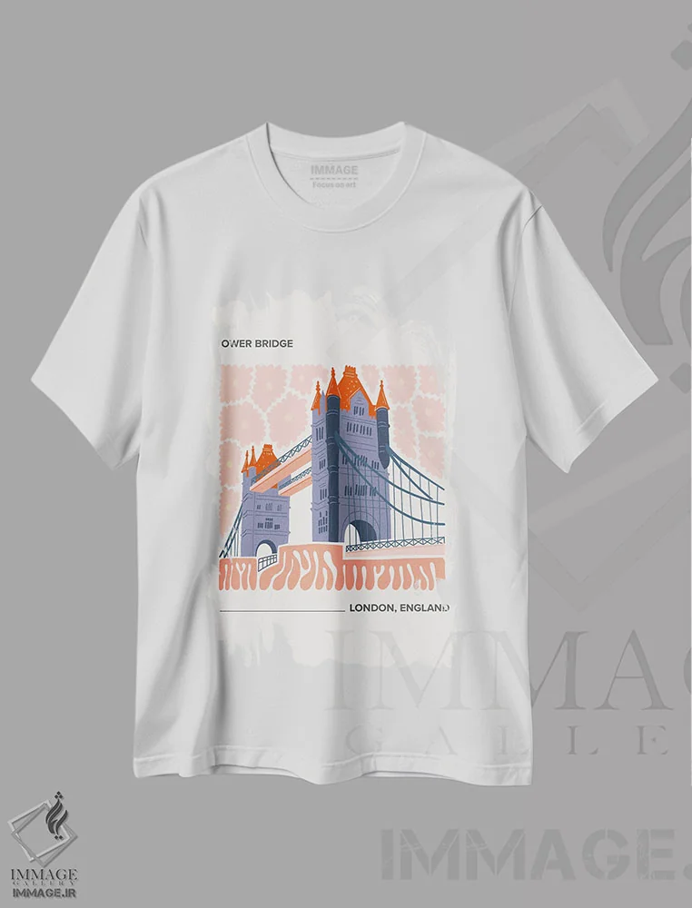 تیشرت سفید طرح دار – تیشرت هنری ,پل برج اثر مامبو آرت استودیو immage.ir