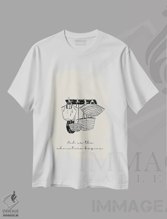 تیشرت سفید طرح دار – تیشرت انگیزشی ,و اینگونه ماجراجویی آغاز می شود اثر مامبو آرت استودیو immage.ir