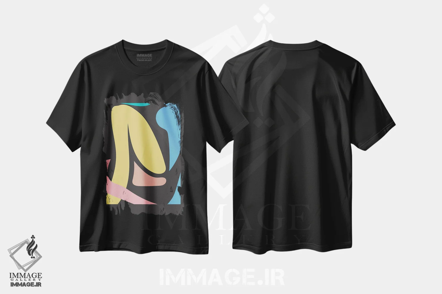تیشرت مشکی طرح دار – تیشرت رنگی ,اشکال انتزاعی با رنگ های بهاری اثر مامبو آرت استودیو فروشگاه ایماژ