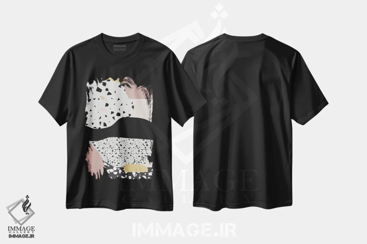 تیشرت مشکی طرح دار – تیشرت هندسی ,ترازو صورتی اثر مامبو آرت استودیو فروشگاه ایماژ