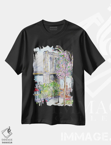 تیشرت مشکی طرح دار – تیشرت شهری ,بهار پل بروکلین اثر مایکل استورینگس فروشگاه ایماژ