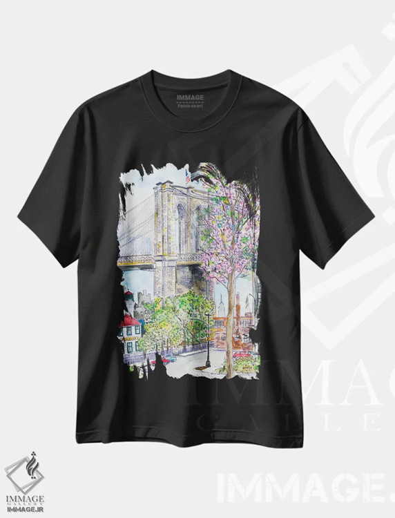 تیشرت مشکی طرح دار – تیشرت شهری ,بهار پل بروکلین اثر مایکل استورینگس فروشگاه ایماژ