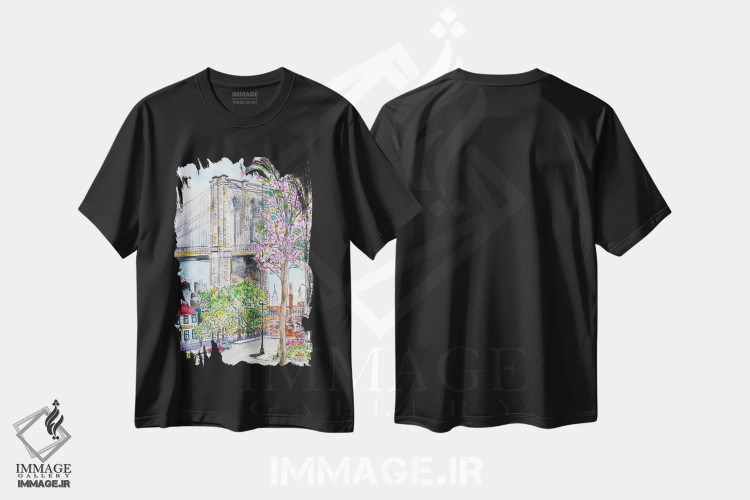 تیشرت مشکی طرح دار – تیشرت شهری ,بهار پل بروکلین اثر مایکل استورینگس فروشگاه ایماژ