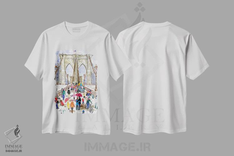 تیشرت سفید طرح دار – تیشرت شهری ,پل بروکلین اثر مایکل استورینگس فروشگاه ایماژ