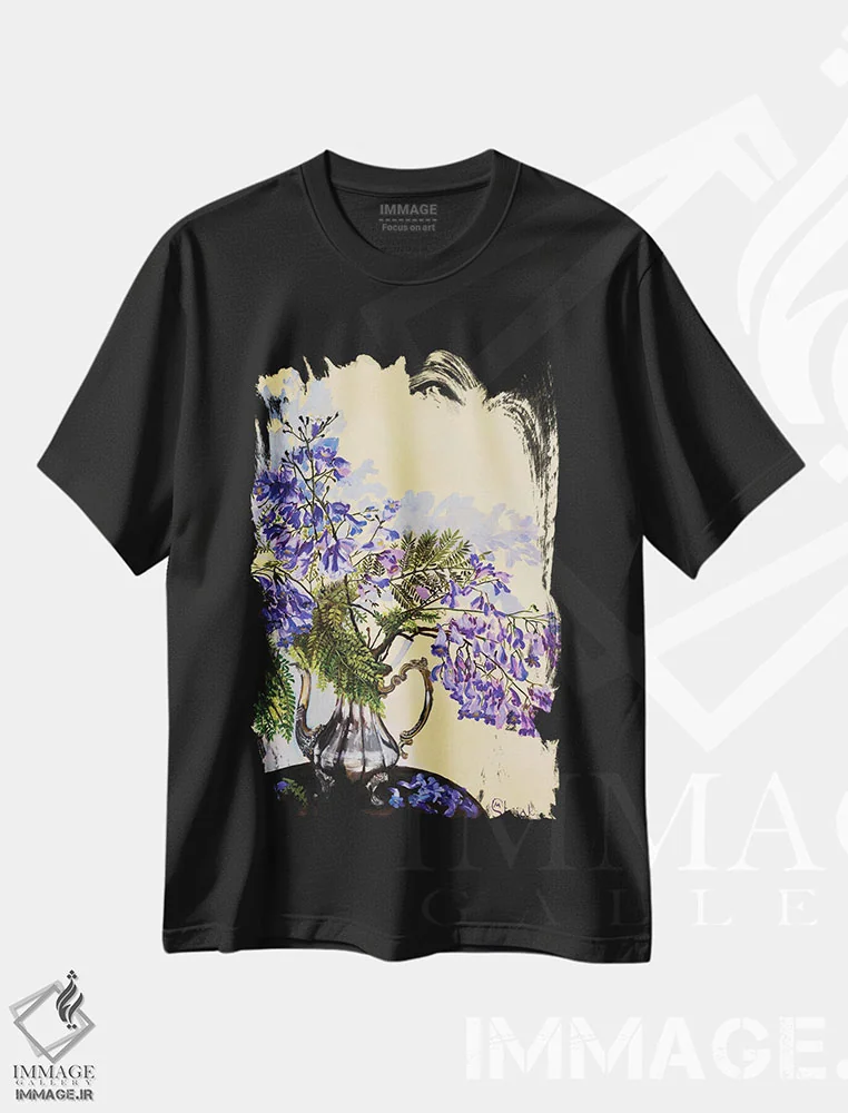 تیشرت مشکی طرح دار – تیشرت گیاه نگار ,ژاکاراندا اثر مارینا استریاکووا immage.ir
