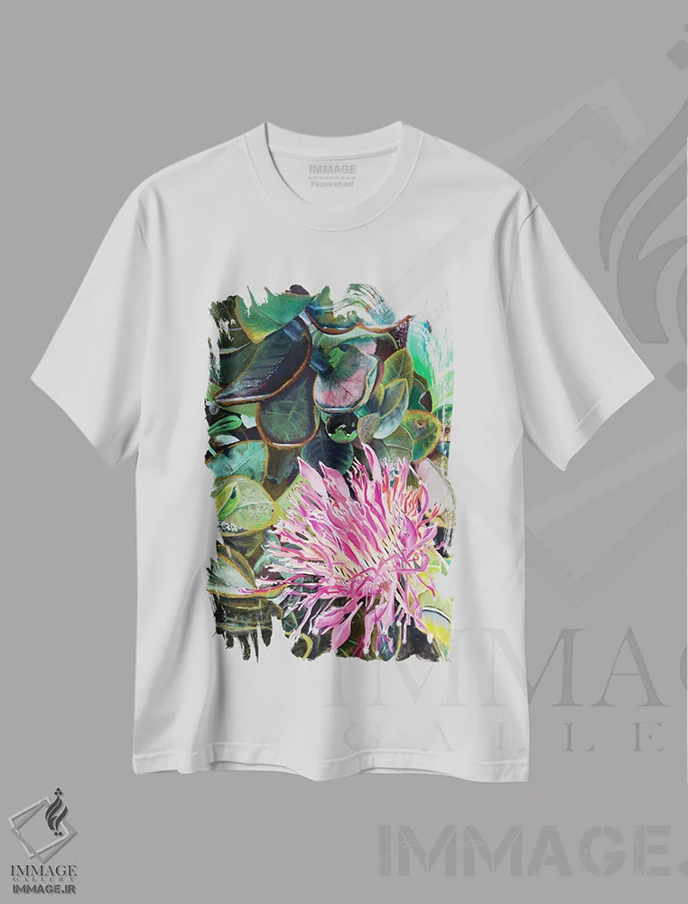 تیشرت سفید طرح دار – تیشرت هنری گلدار ,آرایش موی صبحگاهی اثر مارینا استریاکووا فروشگاه ایماژ