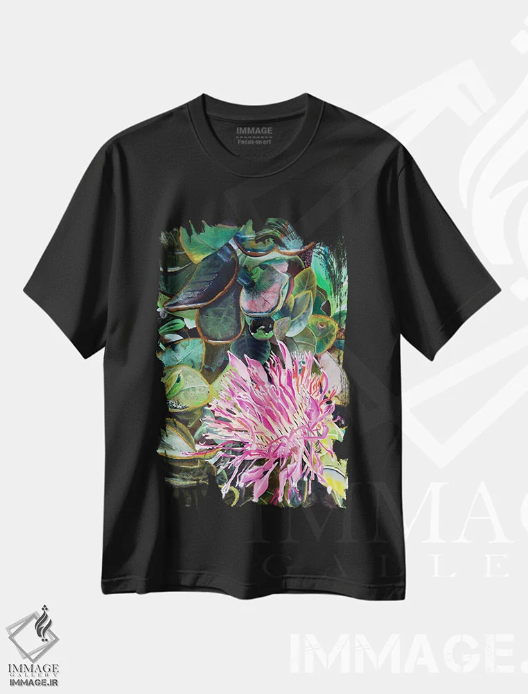 تیشرت مشکی طرح دار – تیشرت هنری گلدار ,آرایش موی صبحگاهی اثر مارینا استریاکووا immage.ir