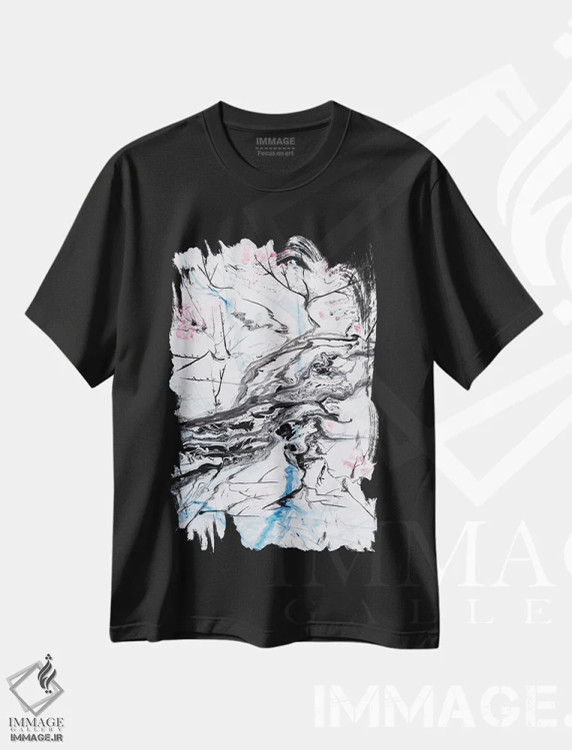 تیشرت مشکی طرح دار – تیشرت هنری گلدار ,شکوفهٔ گیلاس I اثر مارینا استریاکووا immage.ir