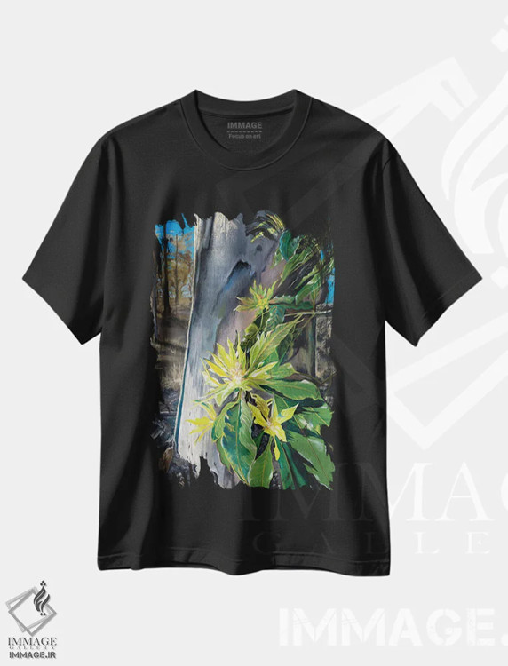 تیشرت مشکی طرح دار – تیشرت طبیعت ,جوانه های بهاری اثر مارینا استریاکووا فروشگاه ایماژ